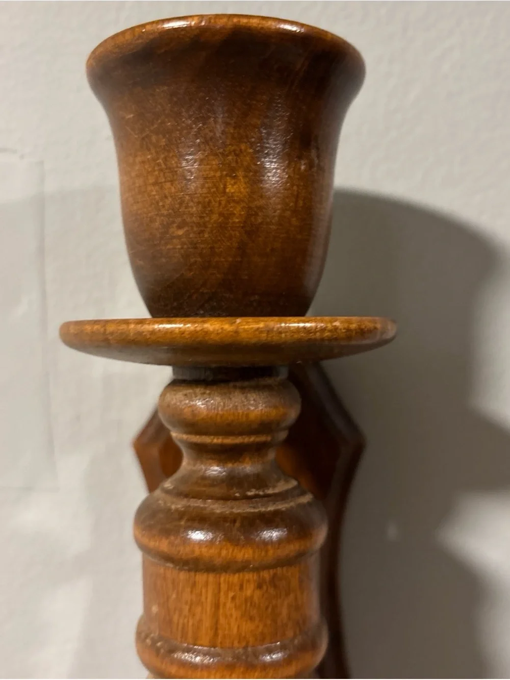 Wooden Wall Sconce Candle Holder in Warm Brown
